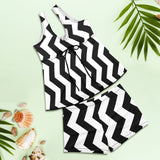 zig zag bw bikini Women's Vest Skirt Split Swimsuit (Model S47) - Objet D'Art