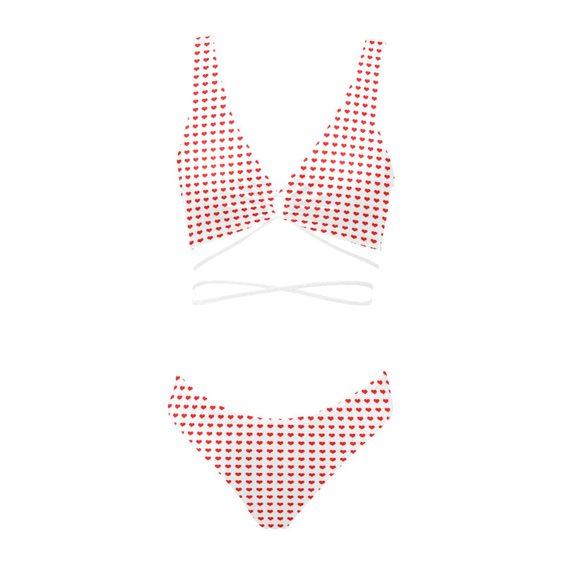 red hot hearts print Cross String Bikini Set (Model S29) - Objet D'Art