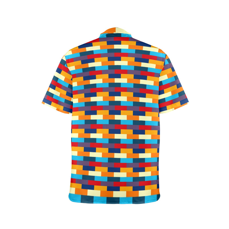 self portrait color scheme print Men's Stand-Up Collar Short Sleeve Shirt - Objet D'Art