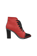 Crimson Red Women's Lace Up Chunky Heel Ankle Booties - Objet D'Art