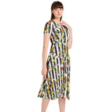 Butterfly Print Puff Sleeve Button Through Dress - Objet D'Art