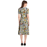 Butterfly Print Puff Sleeve Button Through Dress - Objet D'Art
