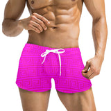 fuchsia greek key offset print Men's Swim Trunks with Zipper Pocket (Model L71) - Objet D'Art