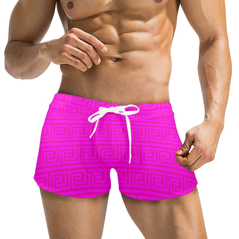 fuchsia greek key offset print Men's Swim Trunks with Zipper Pocket (Model L71) - Objet D'Art