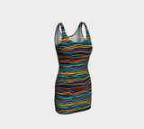 Multi-colored Abstract Lines Bodycon Dress - Objet D'Art