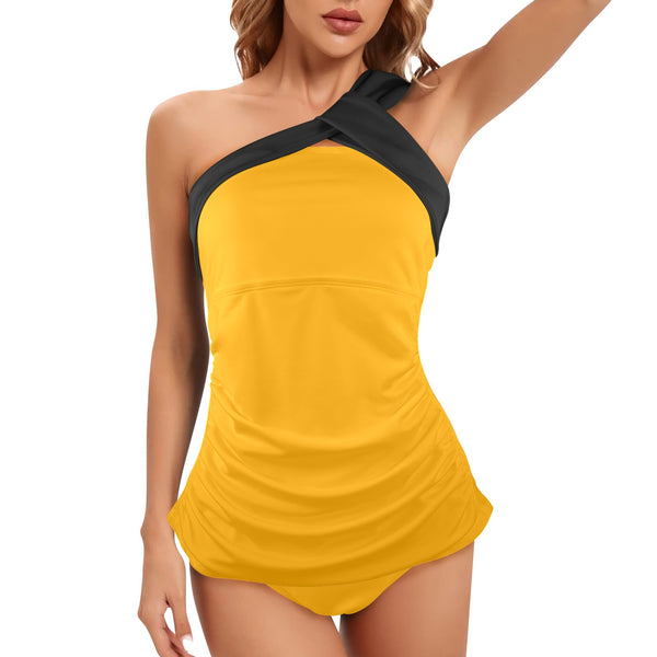 black 2 9k Women's One Shoulder Backless Swimsuit (Model S44) - Objet D'Art