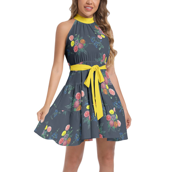 M Kemp Dahlia Ruffle Hem Belted Halter Dress - Objet D'Art