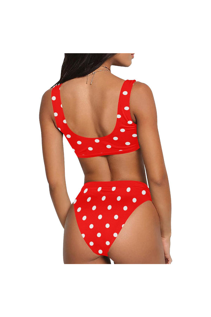 Red Polkadot Sport Top & High-Waisted Bikini Swimsuit - Objet D'Art