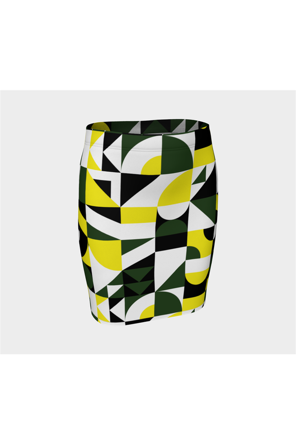 Green Abstract Fitted Skirt - Objet D'Art