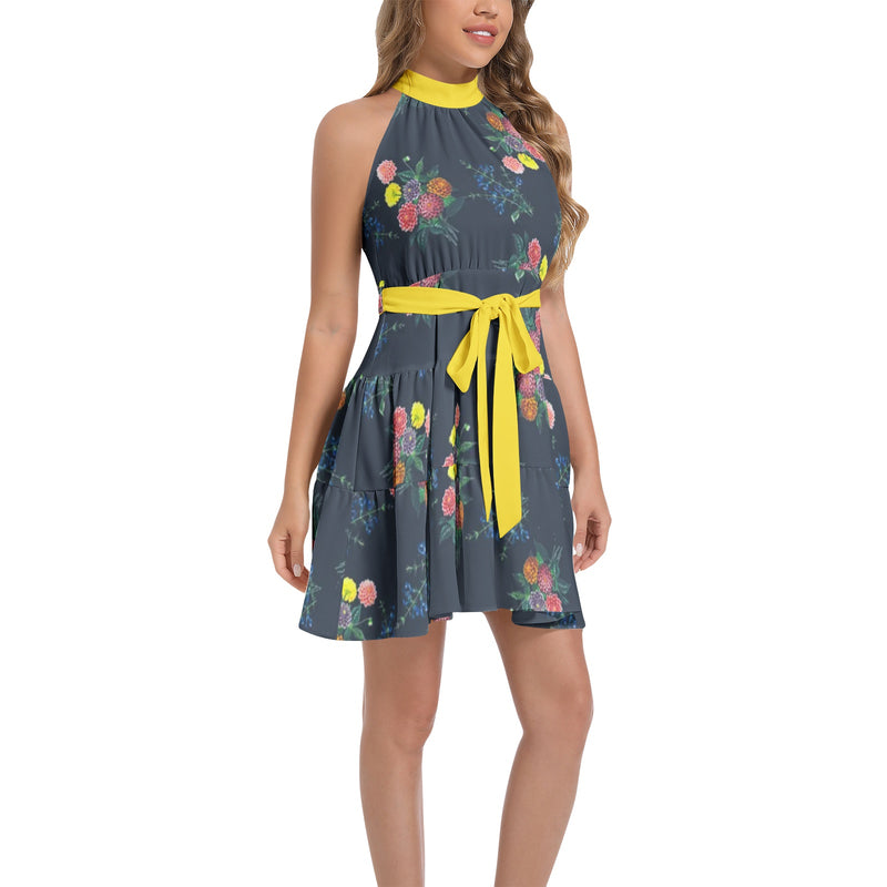 M Kemp Dahlia Ruffle Hem Belted Halter Dress - Objet D'Art