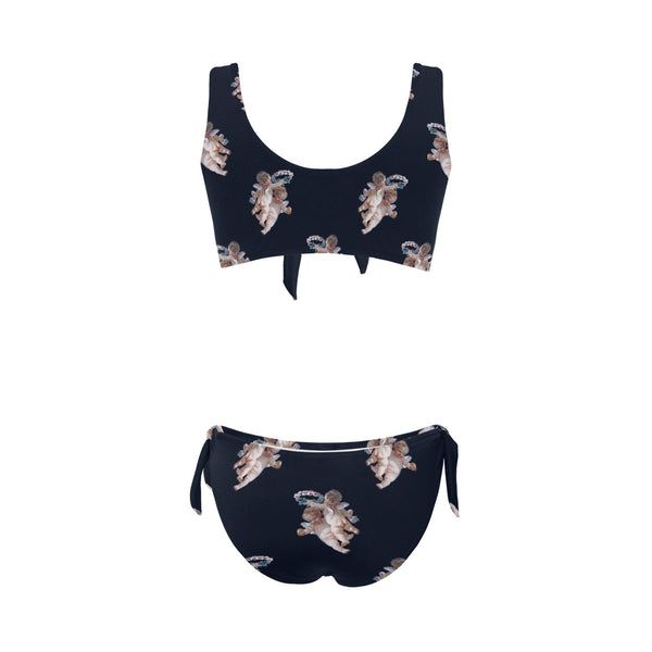 cheribum navy sky print Bow Tie Front Bikini Swimsuit (Model S38) - Objet D'Art