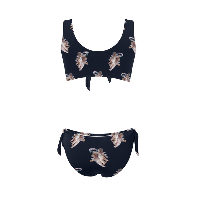 cheribum navy sky print Bow Tie Front Bikini Swimsuit (Model S38) - Objet D'Art