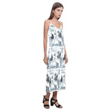 selenium lady liberty print 6 V-Neck Open Fork Long Dress(Model D18) - Objet D'Art