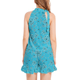 Cypress Blue Tie Neck Halter Top and Ruffle Hem Short Set - Objet D'Art