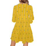 TURMERIC striped floral print V-Neck Loose Fit Dress (Model D62) - Objet D'Art