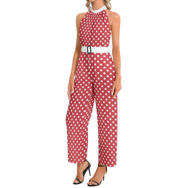 Halter Neck Buckle Belted Jumpsuit - Objet D'Art