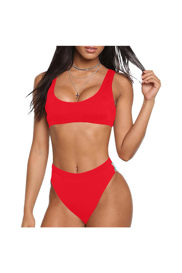 Red Hot Sport Top & High-Waist Bikini Swimsuit - Objet D'Art