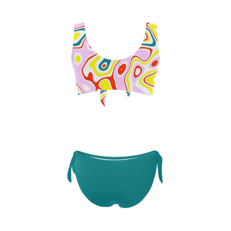 light pine green solid print Bow Tie Front Bikini Swimsuit - Objet D'Art