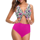 fuchsia solid print 6Q Chest Bowknot Bikini Swimsuit (Model S33) - Objet D'Art