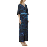 Ink Pool Dolman Sleeve Belted Wide Leg Jumpsuit - Objet D'Art