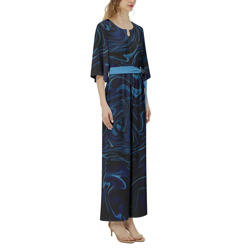 Ink Pool Dolman Sleeve Belted Wide Leg Jumpsuit - Objet D'Art