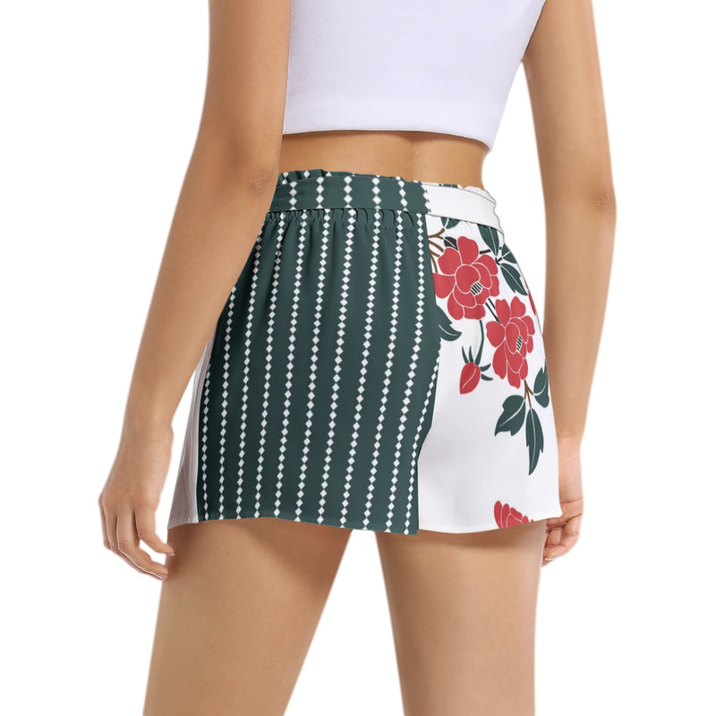 Floral Pinstripe Women's Belted Short - Objet D'Art