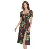 Puff Sleeve Split Thigh Midi Dress - Objet D'Art