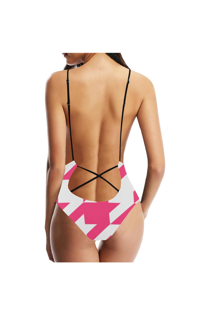 Houndstooth Sexy Lacing Backless One-Piece Swimsuit - Objet D'Art Online Retail Store