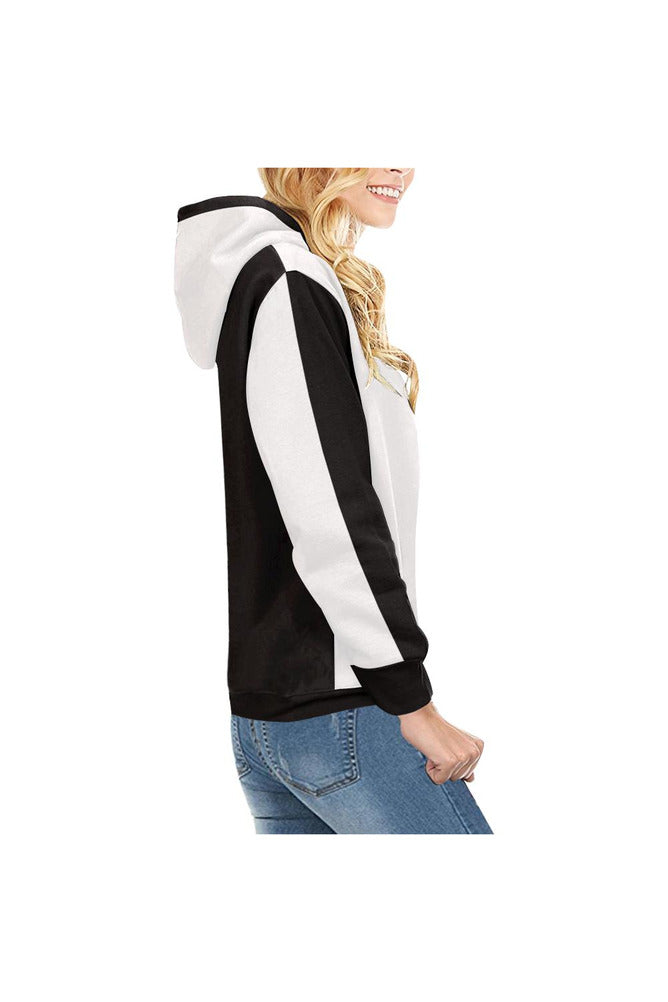 Black and White High Neck Pullover Hoodie for Women - Objet D'Art