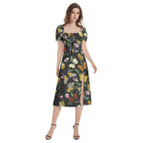 Butterfly Kaleidoscope Puff Sleeve Split Thigh Midi Dress - Objet D'Art