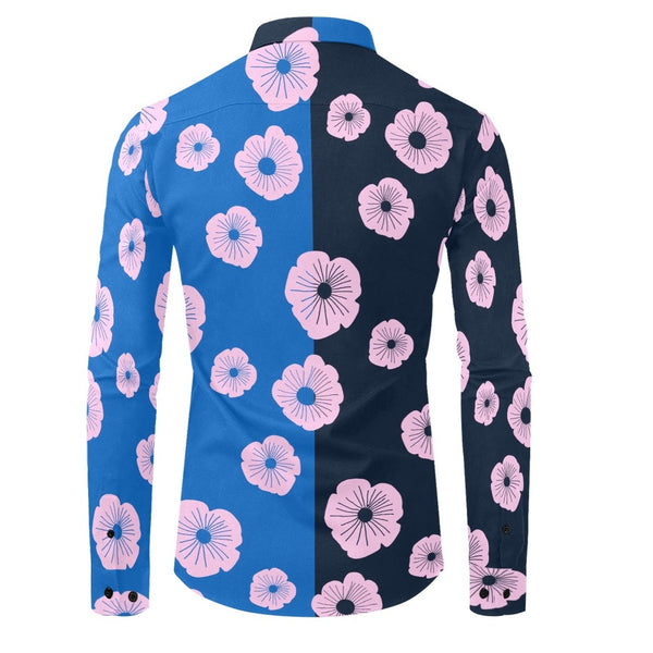 pink light blue flower 10 A Men's All Over Print Casual Dress Shirt (Model T61)