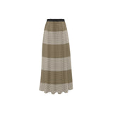 microstriped brown beige print 2 High Slit Long Beach Dress (Model S40) - Objet D'Art