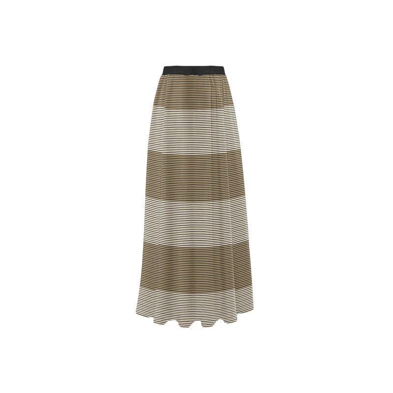 microstriped brown beige print 2 High Slit Long Beach Dress (Model S40) - Objet D'Art