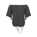 gray greek key print 2 Off Shoulder Knot Front Blouse (Model T71) - Objet D'Art