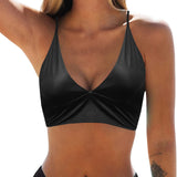 black solid print skirt Crop Bikini Top (Model S40) - Objet D'Art