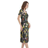 Butterfly Kaleidoscope Puff Sleeve Split Thigh Midi Dress - Objet D'Art