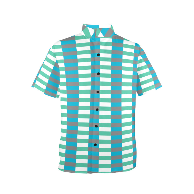 MARINE SCHEME PRINT 2 Men's Stand-Up Collar Short Sleeve Shirt - Objet D'Art