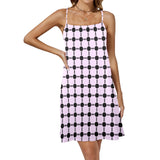 lav dot dash print Drawstring Neck Sleeveless Dress (Model D68) - Objet D'Art