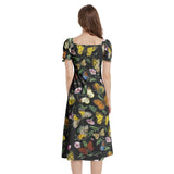 Butterfly Kaleidoscope Puff Sleeve Split Thigh Midi Dress - Objet D'Art