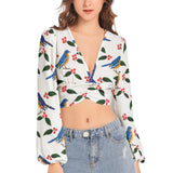 Women's Deep V-Neck Lantern Sleeve Crop Top - Objet D'Art