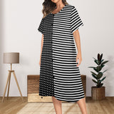 dot to dot bw print 10A Women's Button Front House Dress - Objet D'Art