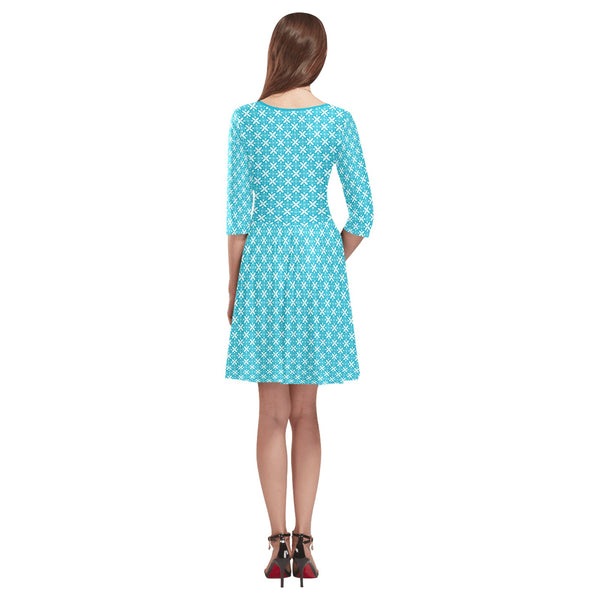 lt blue print 3A Tethys Half-Sleeve Skater Dress(Model D20) - Objet D'Art