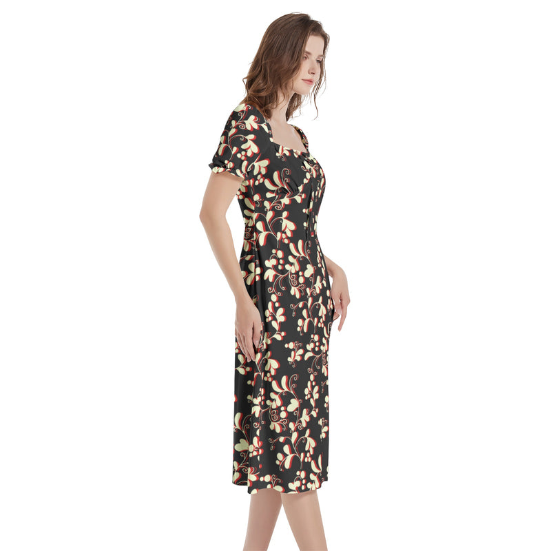 Puff Sleeve Split Thigh Midi Dress - Objet D'Art
