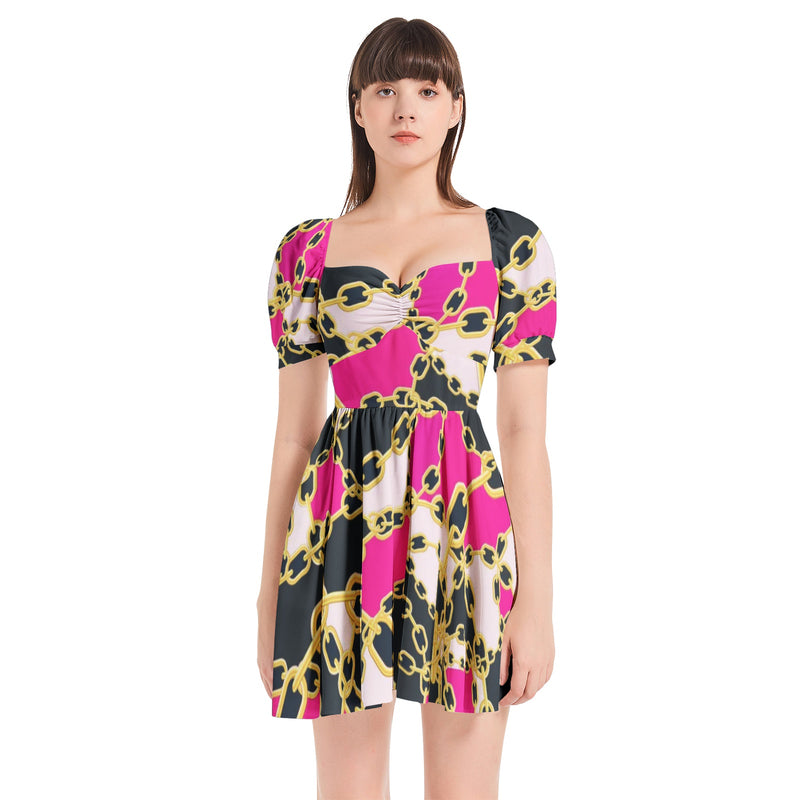 Puff Sleeve Sweetheart Neck Short Dress - Objet D'Art