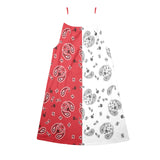 red and white bandana asym yoga_leggings_template-Recovered-Recovered copy Drawstring Neck Sleeveless Dress (Model D68) - Objet D'Art