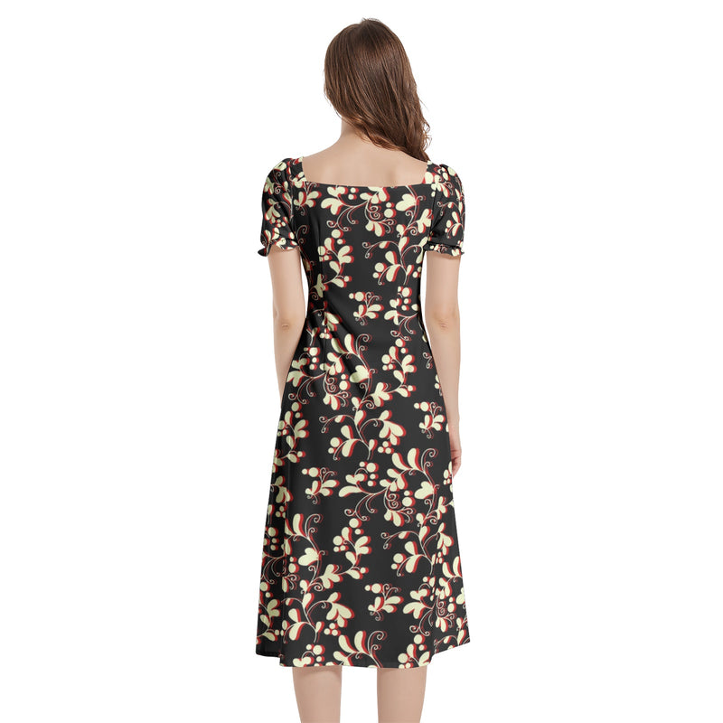 Puff Sleeve Split Thigh Midi Dress - Objet D'Art