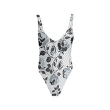 selenium gray print 2 Sexy Low Back One-Piece Swimsuit (Model S09) - Objet D'Art