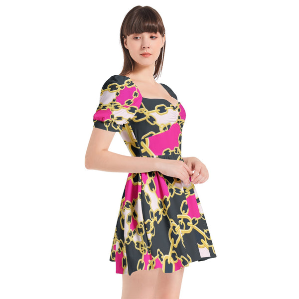 Puff Sleeve Sweetheart Neck Short Dress - Objet D'Art