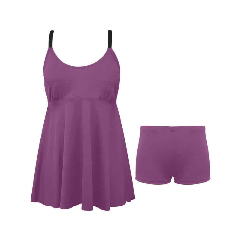 purple skirts Chest Pleat Swim Dress (Model S31) - Objet D'Art