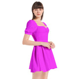 Lavender Puff Sleeve Sweetheart Neck Short Dress - Objet D'Art